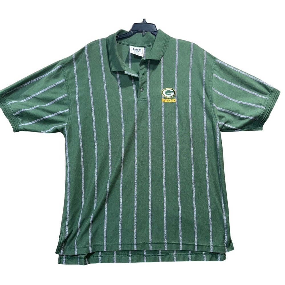 Vintage Lee Sport Green Bay Packers Polo Shirt Mens XL Green Pinstripe NFL Logo